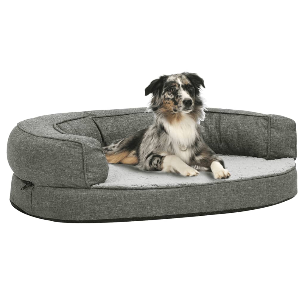 Materasso Ergonomico per Cani 75x53 cm Pile Effetto Lino Grigio - homemem39