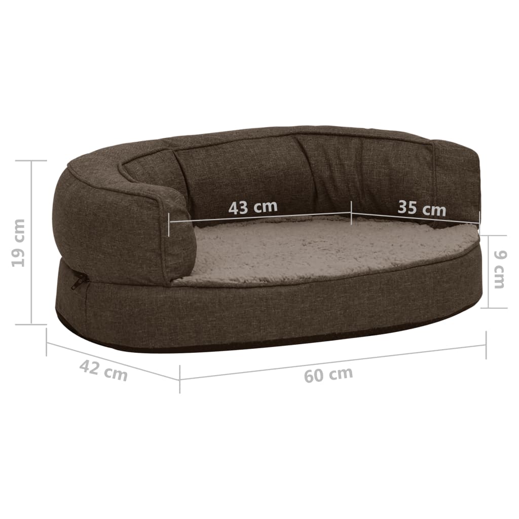 Materasso Ergonomico per Cani 60x42cm Pile Effetto Lino Marrone - homemem39