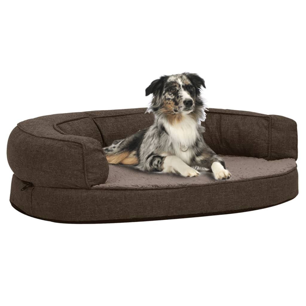 Materasso Ergonomico per Cani 75x53cm Pile Effetto Lino Marrone - homemem39