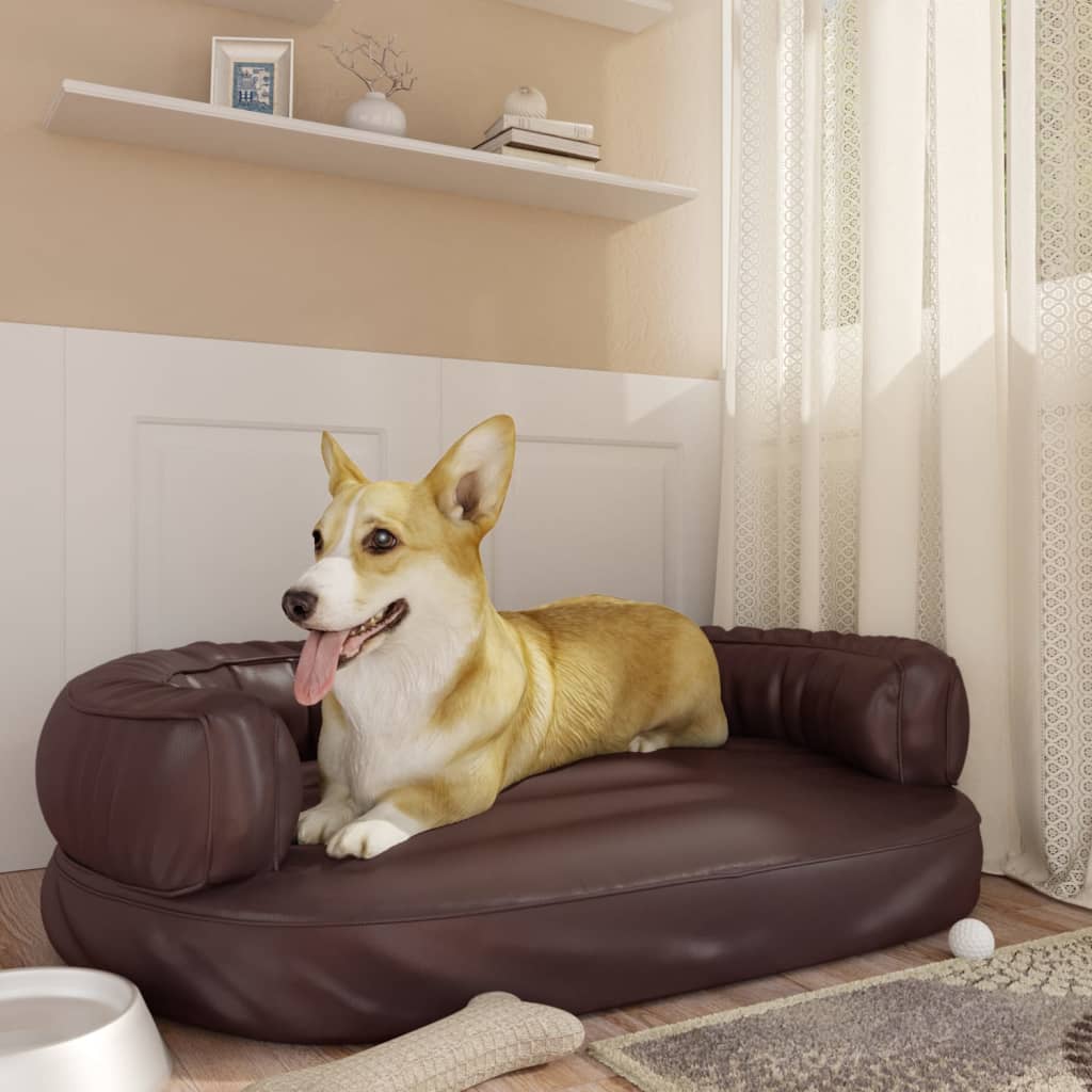 Letto per Cani Ergonomico Gommapiuma Marrone 88x65cm Similpelle - homemem39