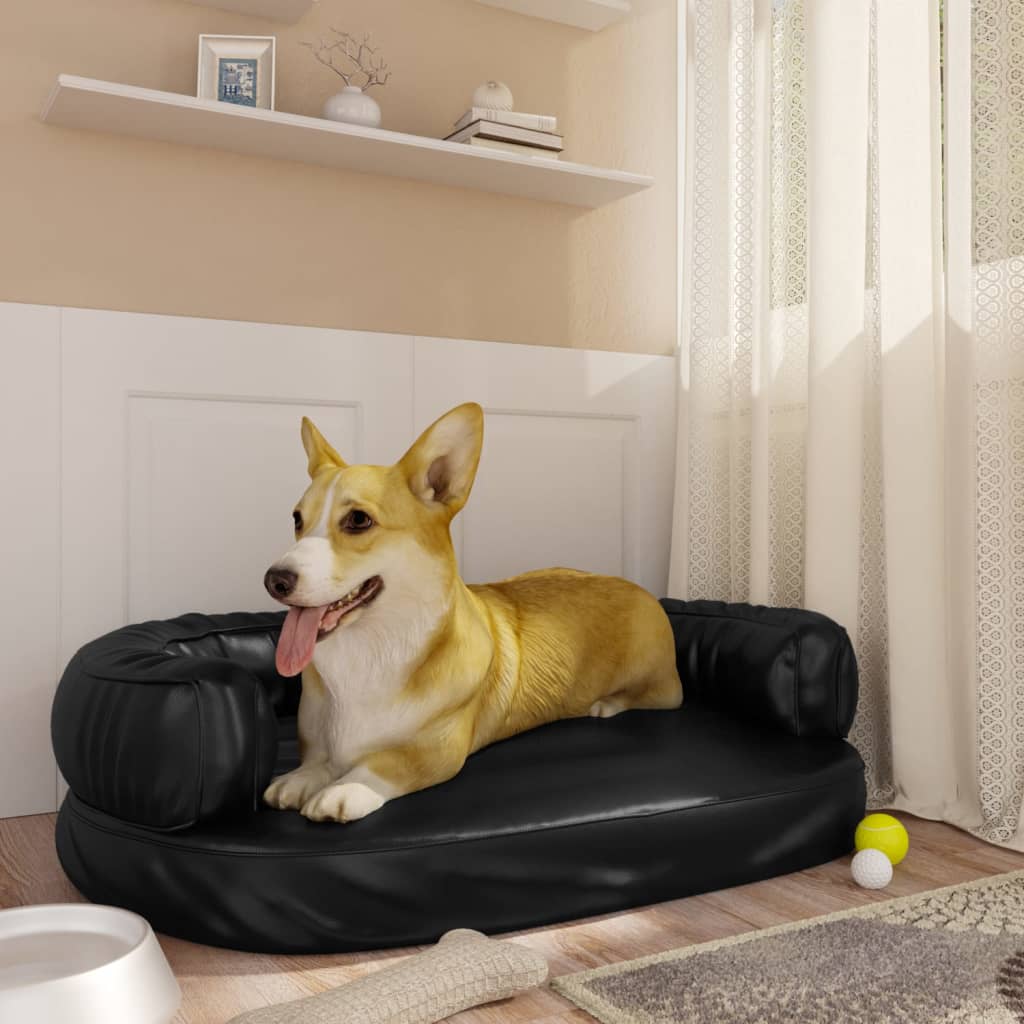 Letto per Cani Ergonomico Gommapiuma Nero 75x53cm Similpelle - homemem39