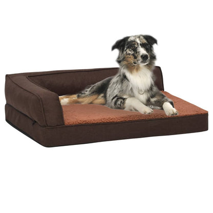 Materasso Ergonomico per Cani 60x42cm Pile Effetto Lino Marrone - homemem39