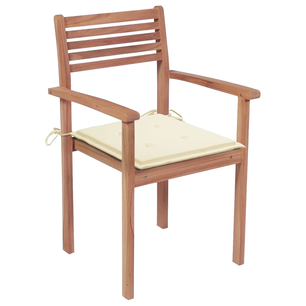 Sedie da Giardino Impilabili con Cuscini 6 pz Massello di Teak - homemem39