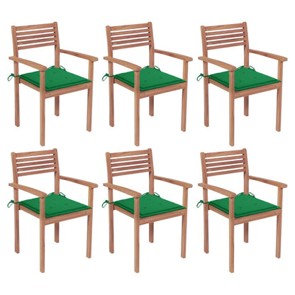 Sedie da Giardino Impilabili con Cuscini 6 pz Massello di Teak - homemem39