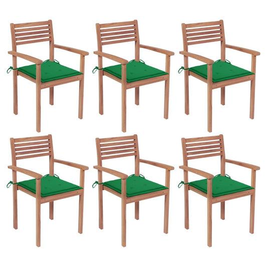 Sedie da Giardino Impilabili con Cuscini 6 pz Massello di Teak - homemem39