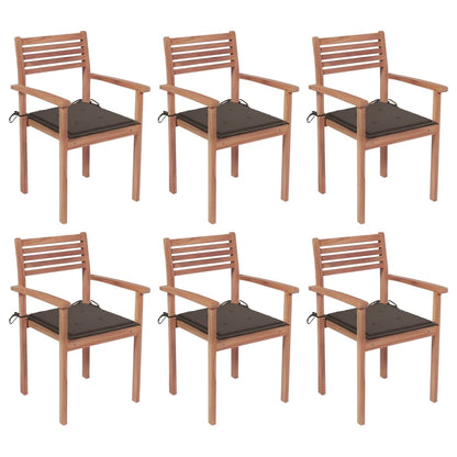 Sedie da Giardino Impilabili con Cuscini 6 pz Massello di Teak - homemem39