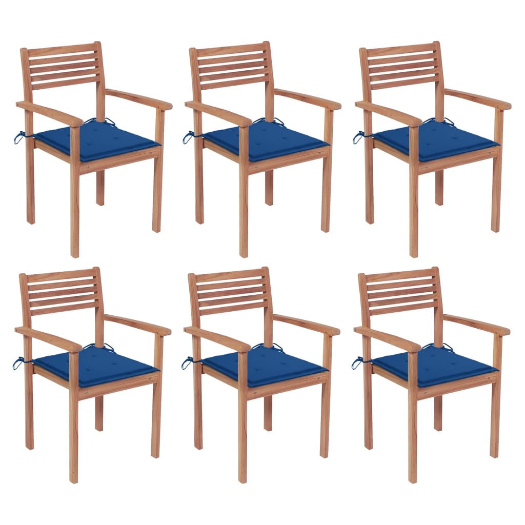 Sedie da Giardino Impilabili con Cuscini 6 pz Massello di Teak - homemem39