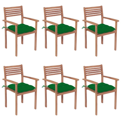 Sedie da Giardino Impilabili con Cuscini 6 pz Massello di Teak - homemem39