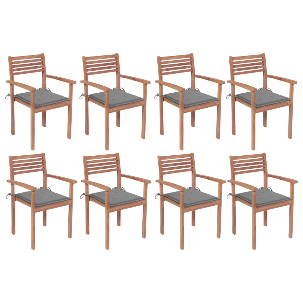 Sedie da Giardino Impilabili 8 pz con Cuscini Massello di Teak - homemem39