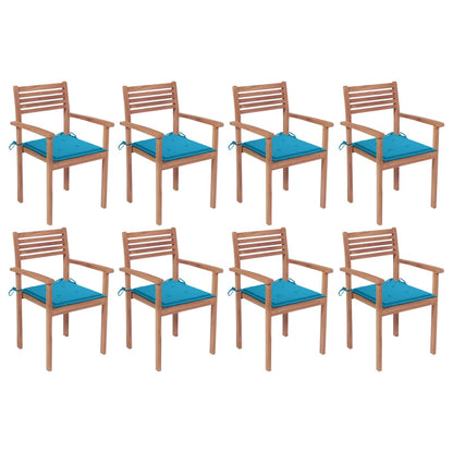 Sedie da Giardino Impilabili 8 pz con Cuscini Massello di Teak - homemem39