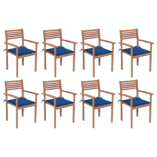 Sedie da Giardino Impilabili 8 pz con Cuscini Massello di Teak - homemem39