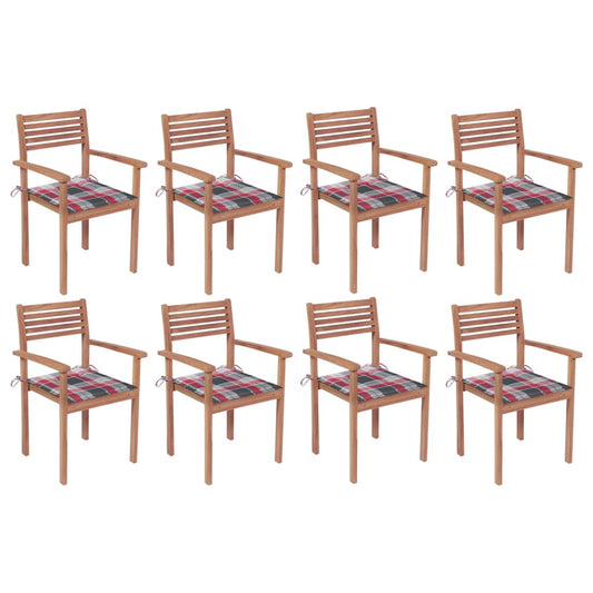 Sedie da Giardino Impilabili 8 pz con Cuscini Massello di Teak - homemem39