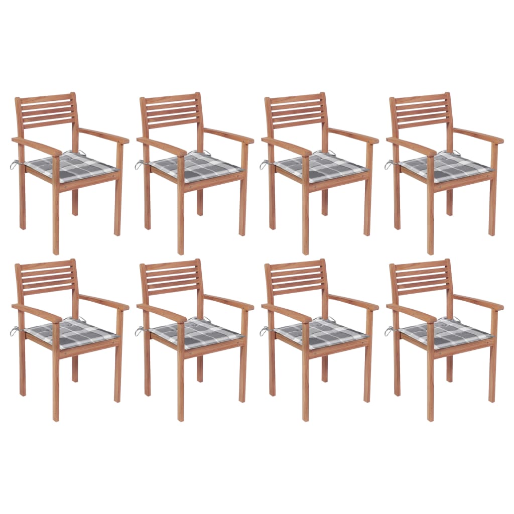 Sedie da Giardino Impilabili 8 pz con Cuscini Massello di Teak - homemem39