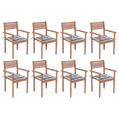 Sedie da Giardino Impilabili 8 pz con Cuscini Massello di Teak - homemem39