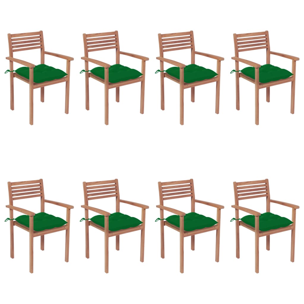 Sedie da Giardino Impilabili 8 pz con Cuscini Massello di Teak - homemem39