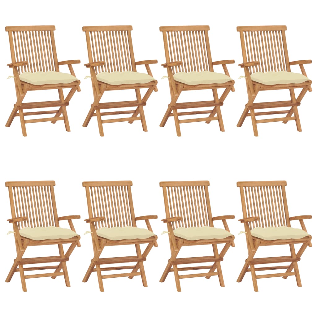 Sedie da Giardino e Cuscini Bianco Crema 8 pz Massello di Teak - homemem39