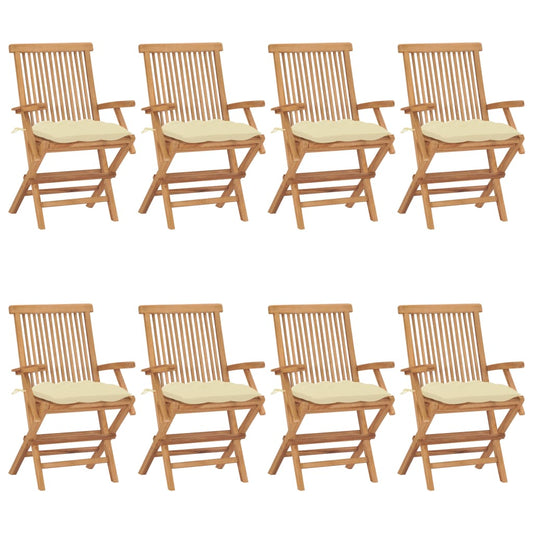 Sedie da Giardino e Cuscini Bianco Crema 8 pz Massello di Teak - homemem39