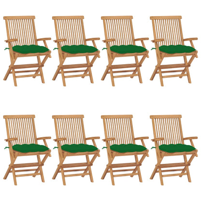 Sedie da Giardino con Cuscini Verdi 8 pz in Massello di Teak - homemem39