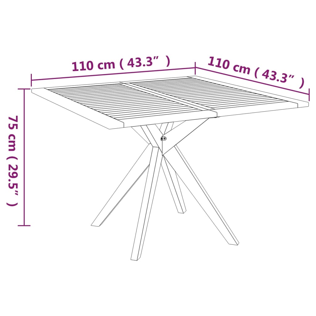 Tavolo da Giardino 110x110x75 cm in Legno Massello Di Acacia - homemem39