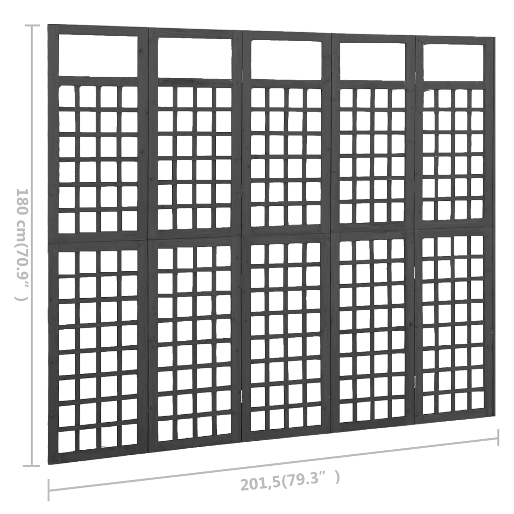 Divisorio a 5 Pannelli in Massello di Abete Nero 201,5x180 cm - homemem39