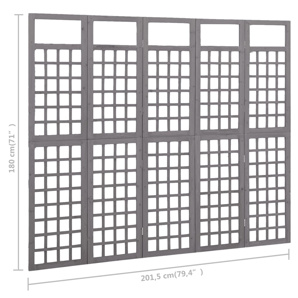 Divisorio a 5 Pannelli in Massello di Abete Grigio 201,5x180 cm - homemem39