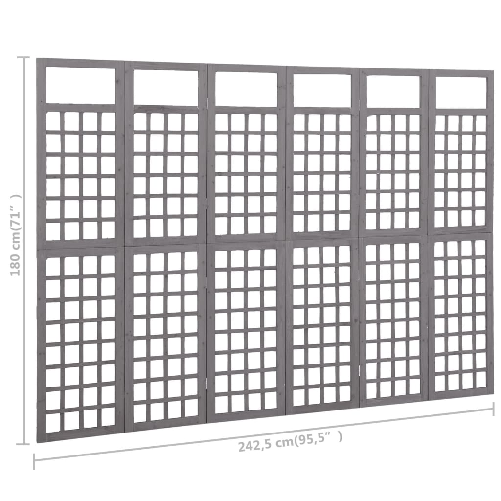 Divisorio a 6 Pannelli in Massello di Abete Grigio 242,5x180 cm - homemem39