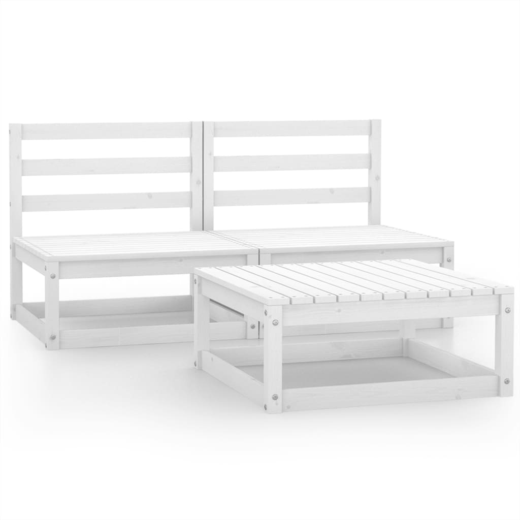 Set Divani da Giardino 3 pz Bianco in Legno Massello di Pino - homemem39