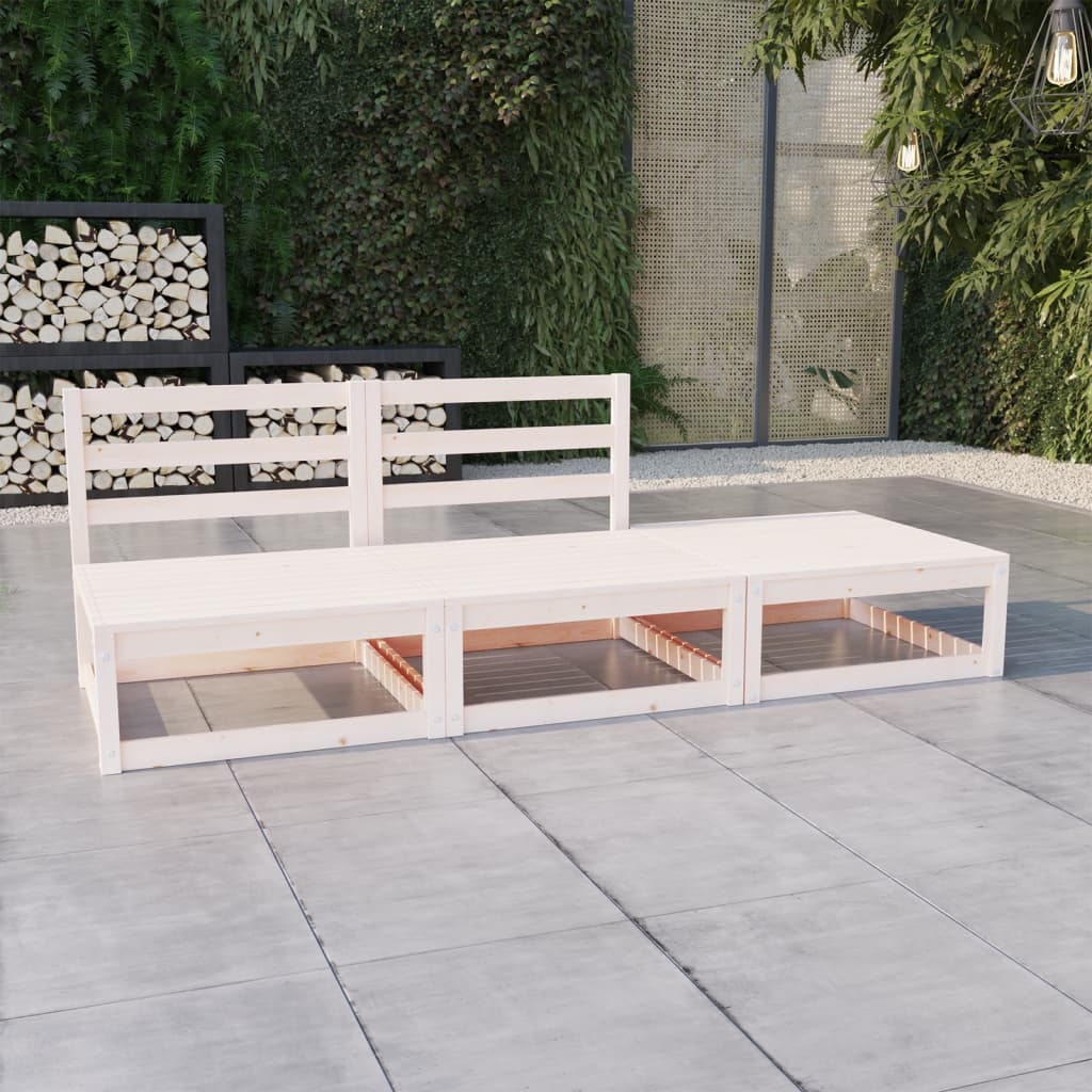 Set Divani da Giardino 3 pz Bianco in Legno Massello di Pino - homemem39