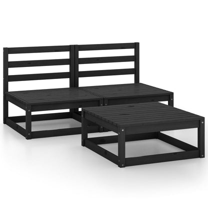 Set Divani da Giardino 3 pz Nero in Legno Massello di Pino - homemem39