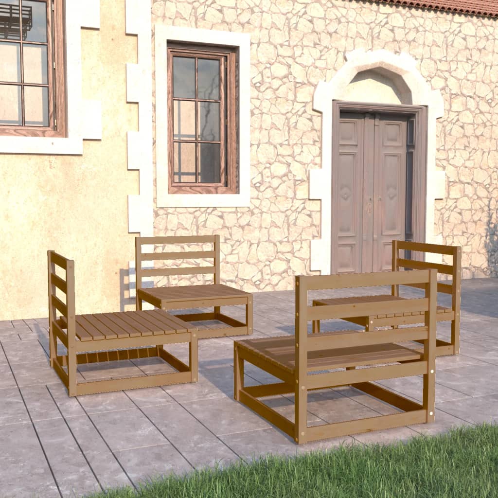 Set Divani da Giardino 4 pz Miele in Legno Massello di Pino - homemem39