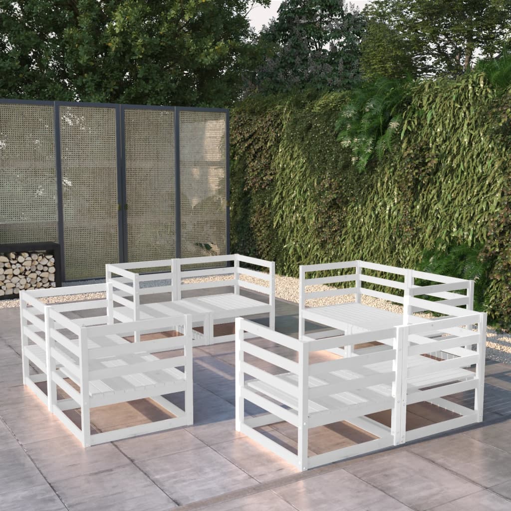 Set Divani da Giardino 8 pz Bianco in Legno Massello di Pino - homemem39