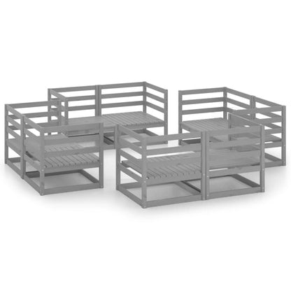 Set Divani da Giardino 8 pz Grigio in Legno Massello di Pino - homemem39