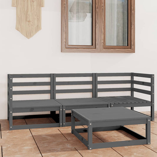 Set Divani da Giardino 4 pz Grigio in Legno Massello di Pino - homemem39