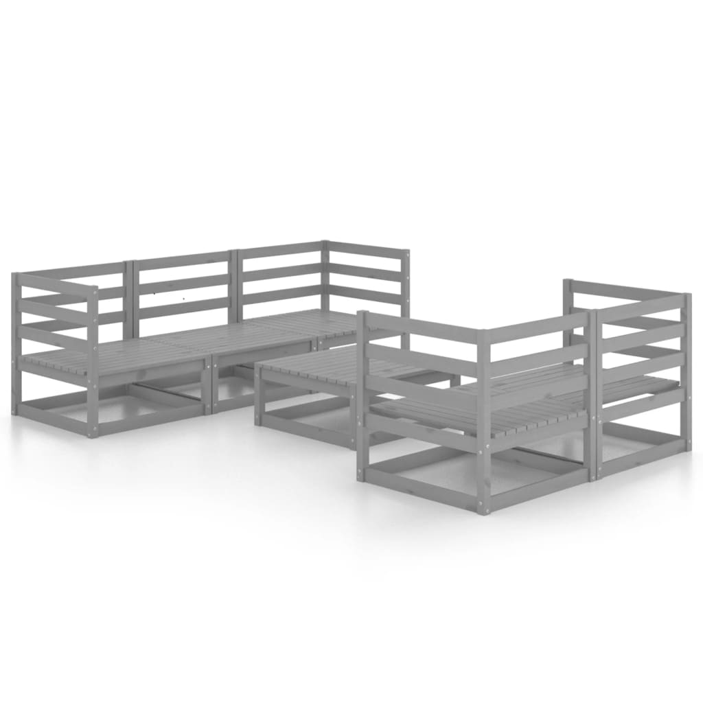 Set Divani da Giardino 6 pz Grigio in Legno Massello di Pino - homemem39