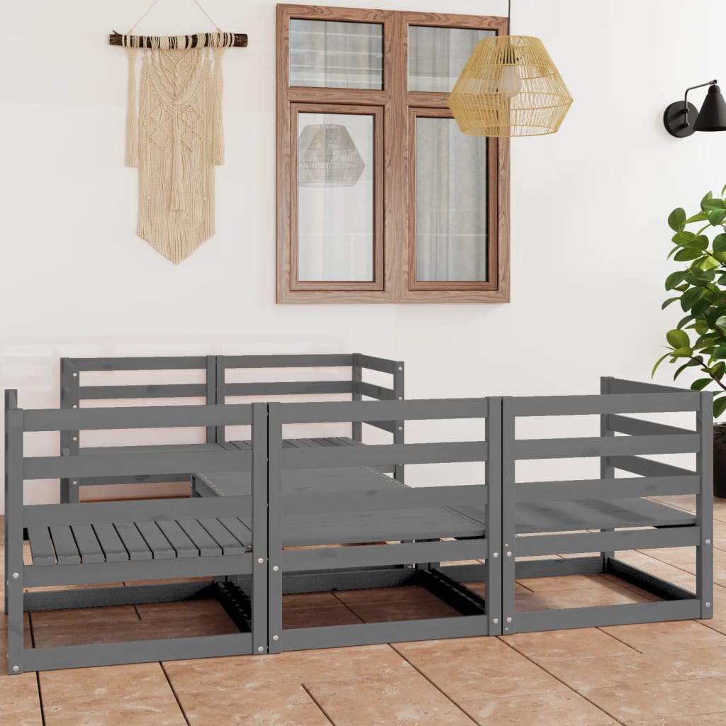 Set Divani da Giardino 6 pz Grigio in Legno Massello di Pino - homemem39