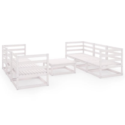 Set Divani da Giardino 7 pz Bianco in Legno Massello di Pino - homemem39