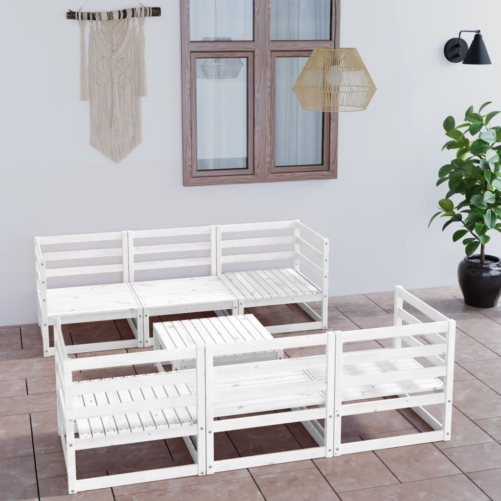 Set Divani da Giardino 7 pz Bianco in Legno Massello di Pino - homemem39