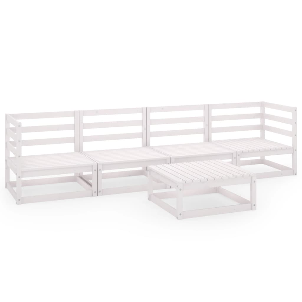 Set Divani da Giardino 5 pz Bianco in Legno Massello di Pino - homemem39