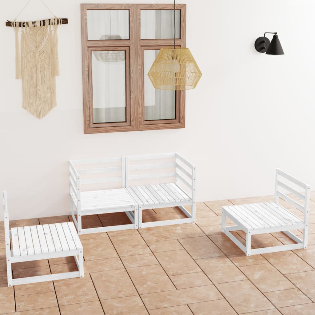 Set Divani da Giardino 4 pz Bianco in Legno Massello di Pino - homemem39