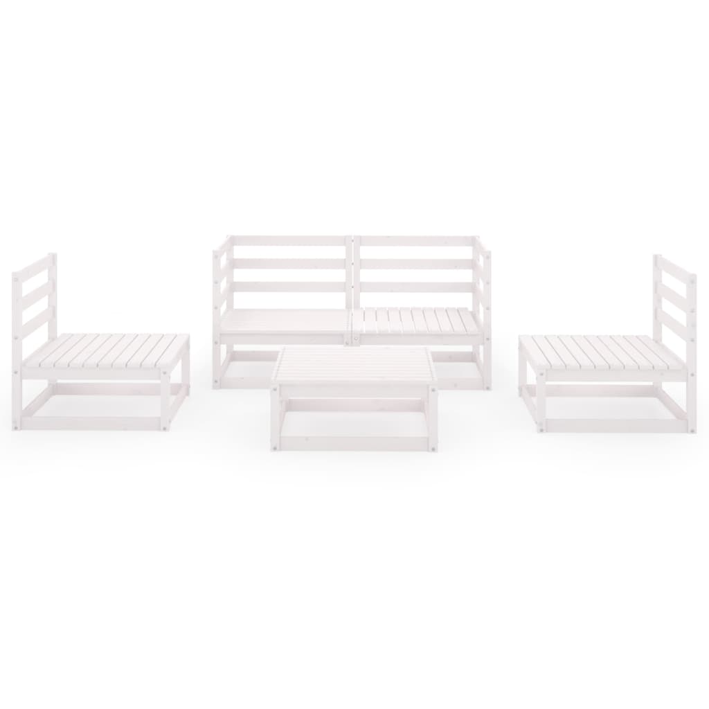 Set Divani da Giardino 5 pz Bianco in Legno Massello di Pino - homemem39