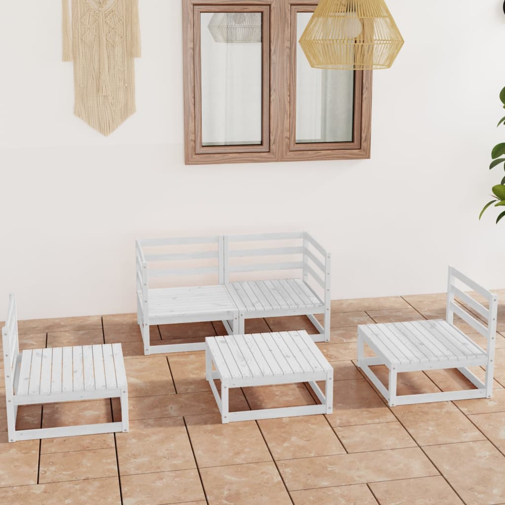 Set Divani da Giardino 5 pz Bianco in Legno Massello di Pino - homemem39