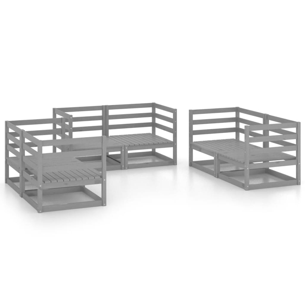 Set Divani da Giardino 6 pz Grigio in Legno Massello di Pino - homemem39