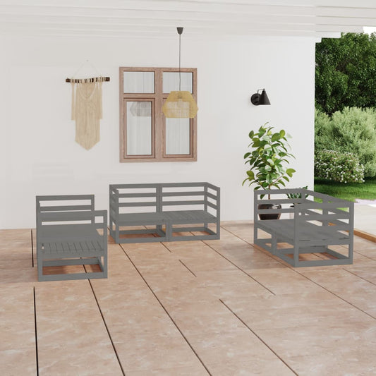 Set Divani da Giardino 6 pz Grigio in Legno Massello di Pino - homemem39