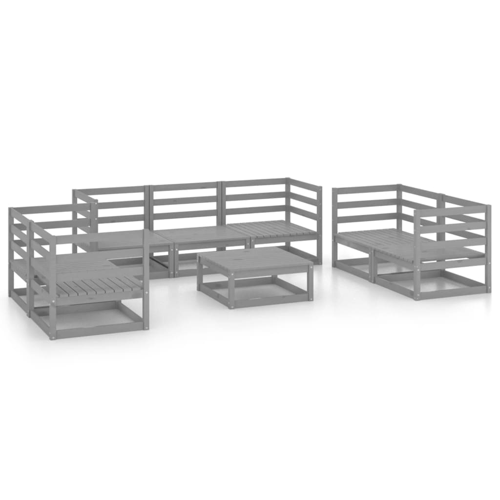 Set Divani da Giardino 8 pz Grigio in Legno Massello di Pino - homemem39