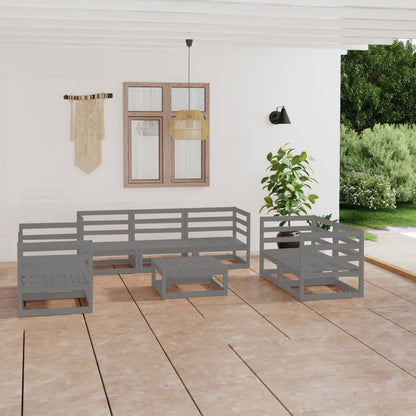 Set Divani da Giardino 8 pz Grigio in Legno Massello di Pino - homemem39