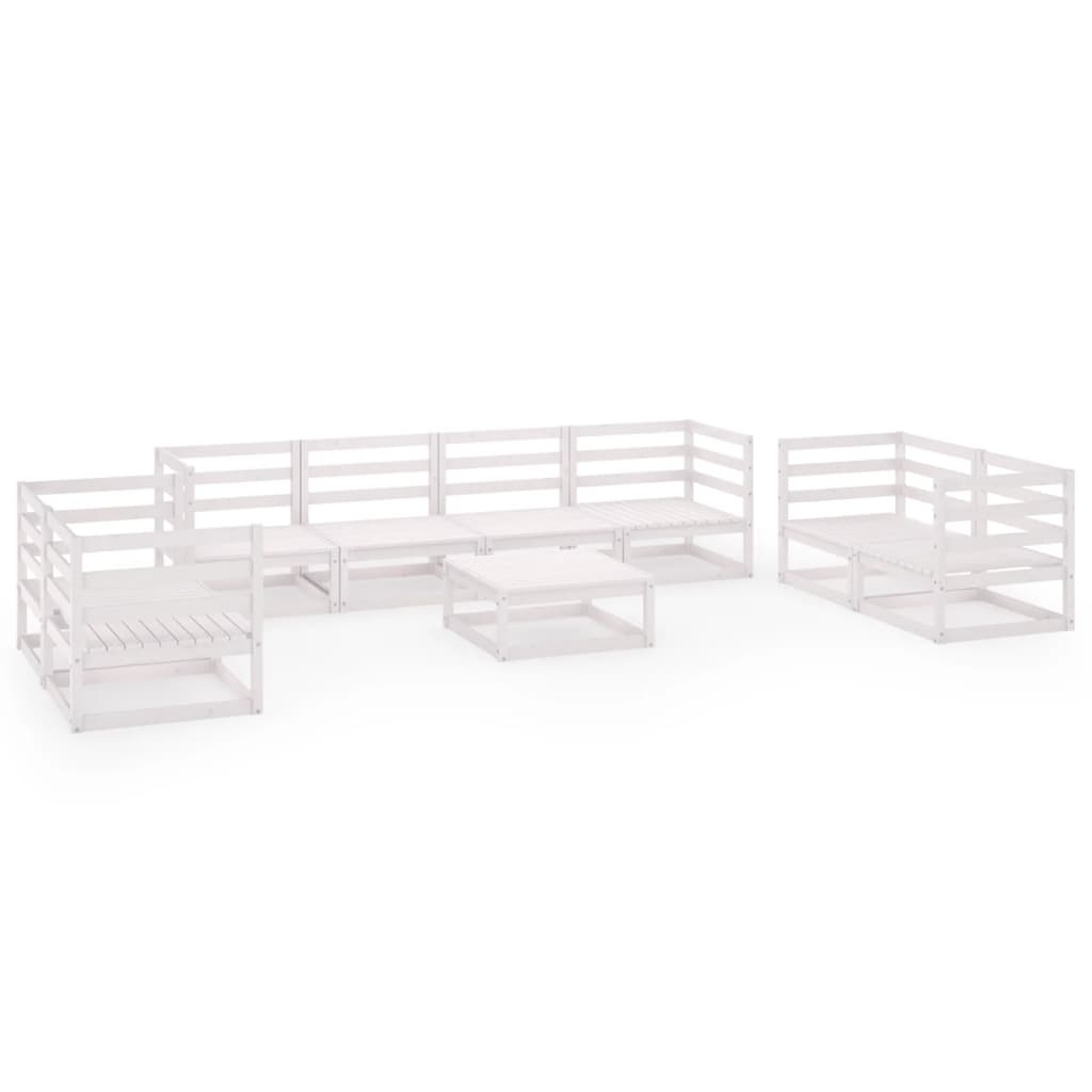 Set Divani da Giardino 9 pz Bianco in Legno Massello di Pino - homemem39