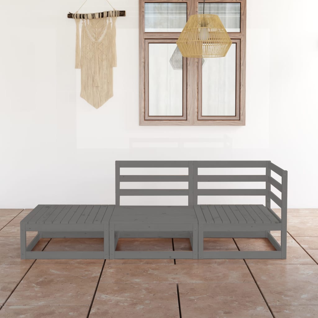 Set Divani da Giardino 3 pz Grigio in Legno Massello di Pino - homemem39