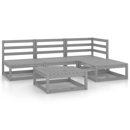 Set Divani da Giardino 5 pz Grigio in Legno Massello di Pino - homemem39