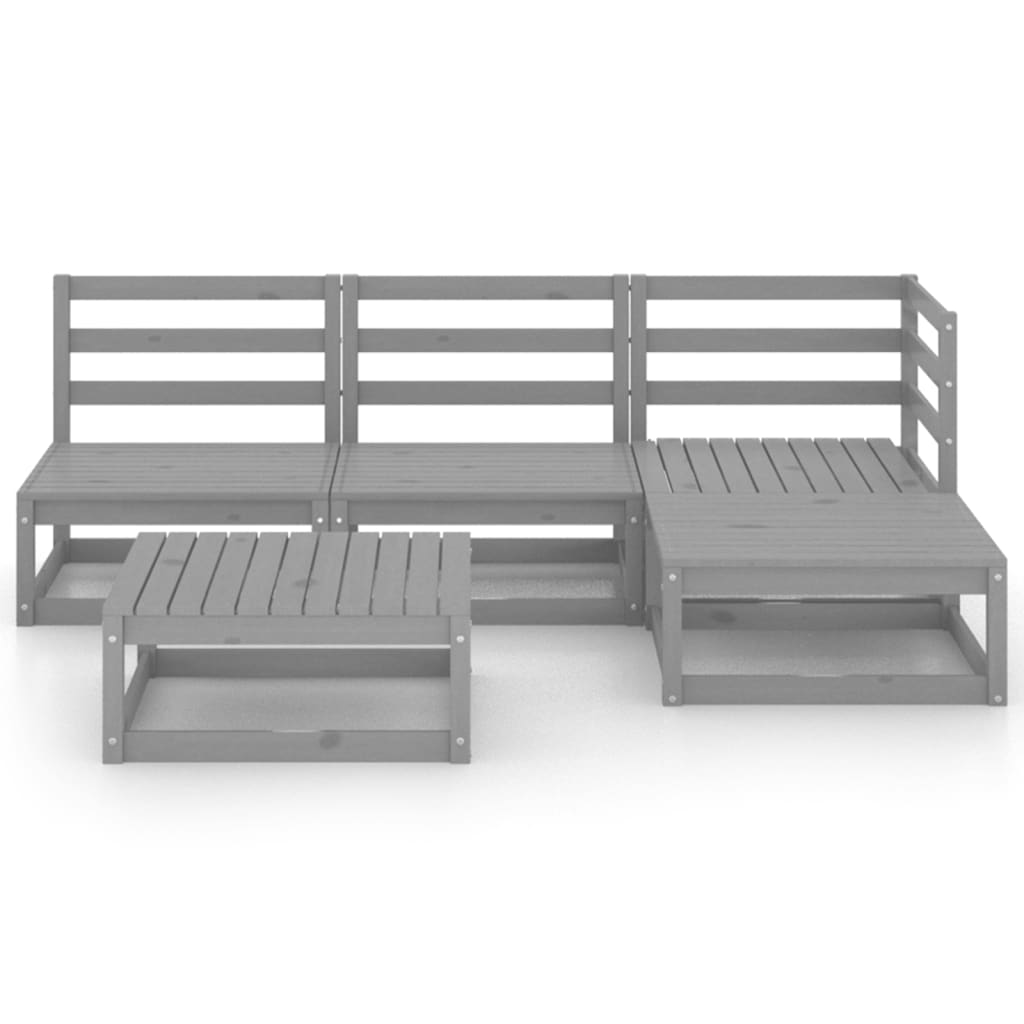 Set Divani da Giardino 5 pz Grigio in Legno Massello di Pino - homemem39