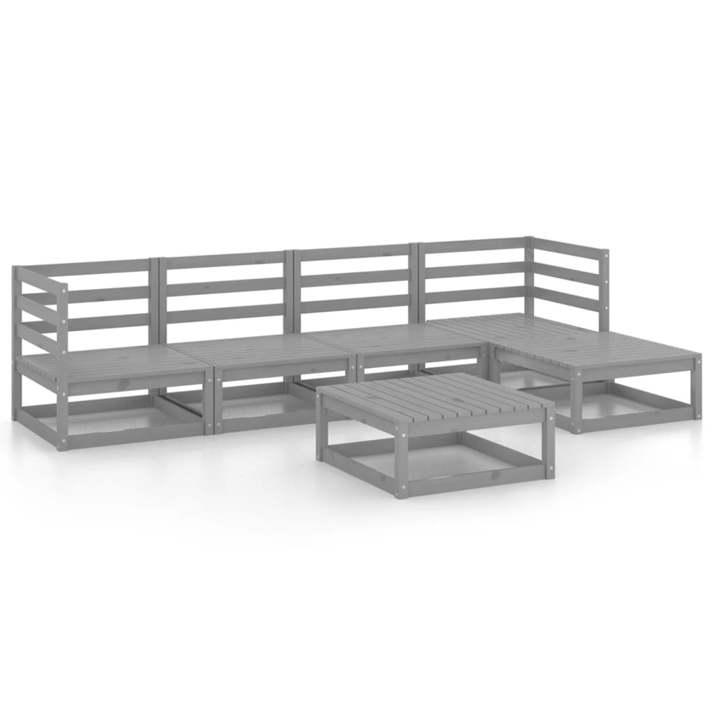 Set Divani da Giardino 6 pz Grigio in Legno Massello di Pino - homemem39